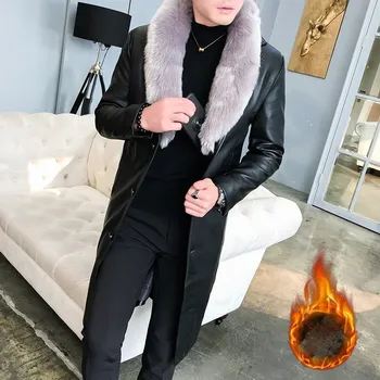 De vânzare la cald la Moda Haină de Blană de Lux, Jachete pentru Bărbați Haine de Piele cu Guler Mare Guler de Blană Haina de Om