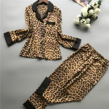 Primăvara Nou Maneca Lunga, Pijamale Femei Matase De Gheață Moda Leopard De Imprimare Sexy Pijama Set Pentru Femei Pijamale Lenjerie De Dantelă Pijama