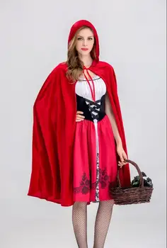 2019 Adult Femei Costum De Halloween Cosplay Little Red Riding Mantie Cu Glugă Doamna Broderie Rochie De Petrecere Mantie Tinuta Pentru Fete