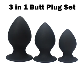 (3 în 1) Super Dimensiuni Mari Silicon Butt Plug Set Mare Anal Prize Jucarii Sexuale pentru Barbati Femei Unisex Sex Anal Toy Rose/Negru L XL XXL