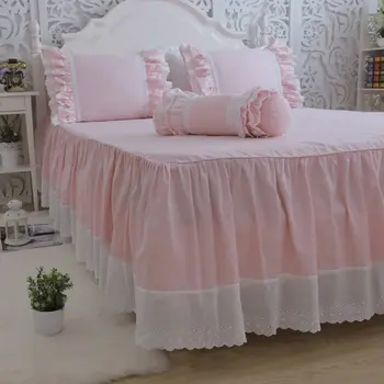 Lux uimitor set de lenjerie de pat roz regina lace zburli dantela carpetă acopere, o cuvertură bedskirt printesa lenjerie de pernă HM-010P