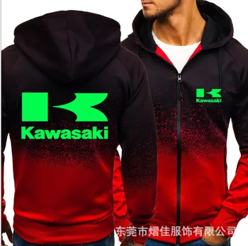 IHoodies Bărbați Kawasaki Masina Logo-ul de Imprimare Casual HipHop Harajuku Gradient de culoare cu Gluga Hanorac Fleece cu fermoar Jacheta Om Clothin