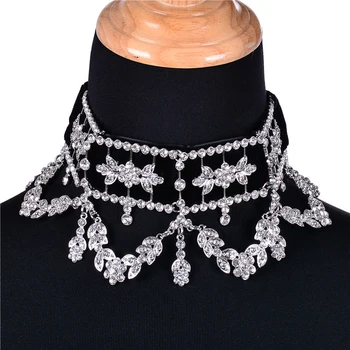 De lux Stras Catifea Cravată Colier Reglabil Lanț pentru Femei de Moda de Epocă Elegant Gât Larg Lanț