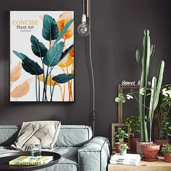 Nordic Concis Plante Frunze Natura Artă Panza Pictura Postere și de Imprimare Arta de Perete Imaginile pentru Camera de zi Decor Acasă (Fara Rama)