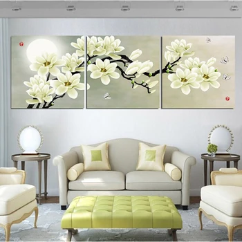 Modular Panza Poze Arta de Perete Pentru Camera de zi 3 Piese Magnolia cu Flori Picturi Moderne HD Poster Imprimat Decor Acasă Cadru