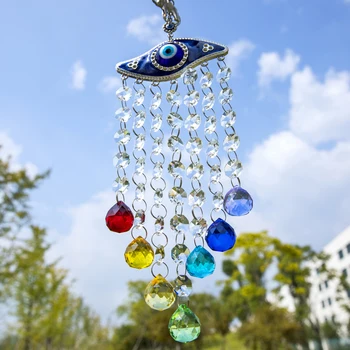 H&D Albastru deochi Talisman cu Chakra glob de Cristal Noroc Curcubeu Filtru de Acasă,la Birou,Decor Masina,Binecuvântare Ornament