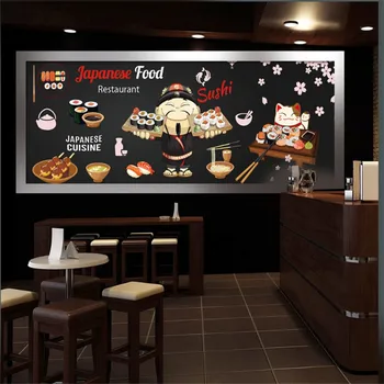 Bucătăria japoneză Fundal Negru Murale 3D Tapet Mâncare Japoneză Sushi Restaurant Industriale Decor Pictura pe Perete 3D Hârtie de Perete