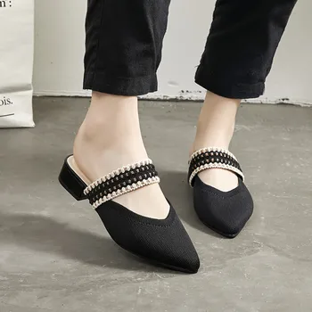 SAGACE pantofi femei Casual Moda solidă Slip On a Subliniat Deget de la picior Toc Patrat Pantofi în aer liber Papuci pantofi pentru femeie sandale 2020JAN17