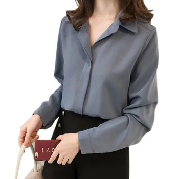 Femei Maneca Lunga Bluze V Gâtului Șifon Bluza Topuri OL Stil Office Tricouri Blusas
