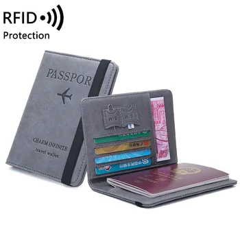 RFID Epocă de Afaceri Pașaport Acoperă Titularul Portofele Multi-Funcție de Titularul Cardului Femei Bărbați Călătorie Portofel Slim Mici Posete Vallet