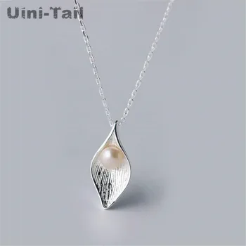 Uini-Coada noua argint 925 naturale de apă dulce pearl colier frunze de set lant de argint periat clavicula lanț de bijuterii de argint