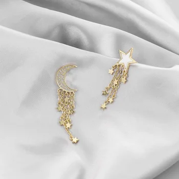 Declarație de moda Jewelley Asimetrie Argint 925 Ciucure Luna Cristal Cercei Stud Pentru Femei Pendientes eh641
