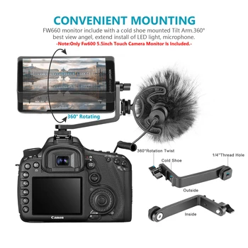 Neewer FW600 5.5-Inch Touch Screen Camera Domeniul Monitor 1920x1080 Full HD, 4K HDMI DC In/Ieșire Undă/Vector domeniul de Aplicare/3D-LUT