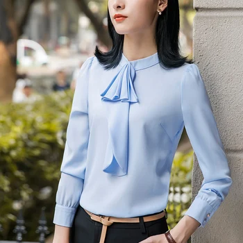 Lenshin Sifon Camasi pentru Femei Bluză Cravată Uzura de Muncă de Birou Doamnă Arcul de sex Feminin Topuri Camasa Stil Liber