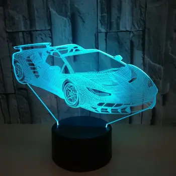 Acril Design Masina Sport 3d Lampă cu Led-uri Colorate Touch Control de la Distanță Usb 3d Usb Led Lumina de Noapte pentru Copii Lampa