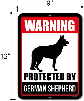 Feriți-vă de Câine Semn de Avertizare Protejat de Ciobanesc German de 9 x 12 Inch Feriți-vă de Câine de Avertizare Metal Aluminiu Semn Decor Feriți-vă