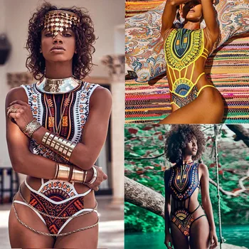 Bikini 2019 Femei din Africa de Imprimare Set de Bikini de Costume de baie femei cu Push-Up Sutien costume de Baie pe Plajă Lady Vintage Etnice Bikini