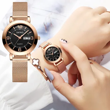 Moda coreeană roșu net automată non-mecanice doamnelor ceas luminos impermeabila dublu calendar de moda din oțel curea ceas