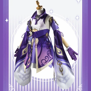 Noul Joc Genshin Impact Keqing Cosplay Costum Violet Uniformă Rochie Eleganta Peruca Canival Petrecere De Halloween, Costum Pentru Femei