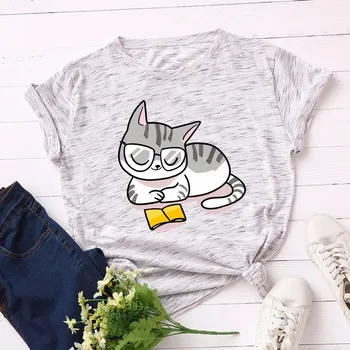 JCGO Vara Femei T-shirt Bumbac 3XL 4XL 5XL Plus Dimensiune Casual Maneca Scurta Doamnelor Tee Topuri Drăguț Pisica Scrisori de Imprimare Tricouri Femeie