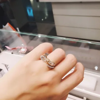 De înaltă calitate nou S925 argint farmec elegant dulce simplu cristal arc deschis inel pentru iubita cadou rafinat