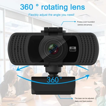 Camera web HD Conferințe 360 Rotativ Pentru PC, Laptop, Camera Video de Asteptare 2K 4MP 30fps Cu Microfon de Confidențialitate Acoperă