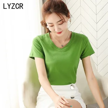 LYZCR 15 Bomboane de Culoare Femei T-Shirt Bumbac Vara Bază Tricou Femei Plus Dimensiune 4XL Simplu Tricou Femei Maneca Scurta, Tricouri