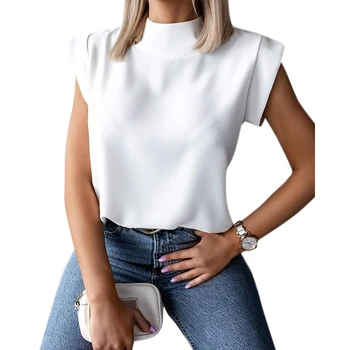Fără Mâneci Buza De Imprimare Vrac Femei Tricouri De Vara Stand Gât Streetwear Camasi Casual Nou 2020 Moda Alb Tricou Femei Top