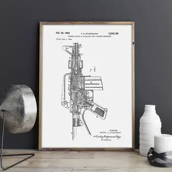 M16 Arma de brevet,arma de perete de arta,M16 postere, decor de perete,vintage print,plan, idee de cadou,Decoratiuni Militare