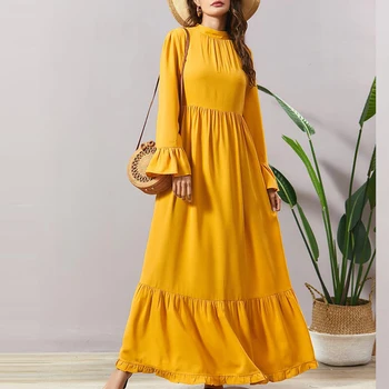 MISSJOY Femei Haină Lungă, Plus Dimensiunea rochie Musulman Abayas Casual Zburli Flare Mâneci Malaezia Elegant, O-Neck Maxi 2020 Culoare Solidă