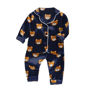 Copil copil Copil Fată Băiat Haine de bumbac set de Pijama cu Maneca Lunga Ursul Desene animate Topuri+Pantaloni de Pijamale, îmbrăcăminte de noapte de Acasă purta tinutele