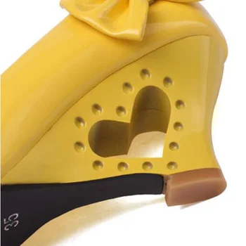 XingDeng Femeile Nunta Pantofi Cu Tocuri Înalte, Pompe Papion Din Piele De Brevet Doamnelor Mireasa Pană Pantofi Alb Plus Dimensiune 34-43
