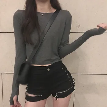 Tricou Stil coreean Slim tricouri Sexy, Camasi cu Maneca Lunga Topuri de Vara Tricou Femme Bottom Tricou Top