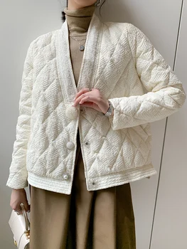 Retro scurt în Jos jacheta Femei 2020 iarna Femei nou casual alb rață Jos jacheta Femei culoare solidă V-neck sacou cald de sex Feminin