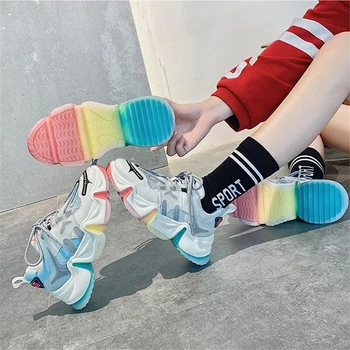JIANBUDAN Culoare Curcubeu Indesata Adidasi pantofi pentru Femei de Vară de agrement în aer liber adidași ochiurilor de plasă Respirabil Înălțimea Creșterea pantofi