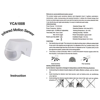 ABEDOE Senzor de Mișcare 110v~230v Detector de Mișcare Infraroșu Automate Senzor PIR de 180 de Grade de Rotație în aer liber Timer intrerupator