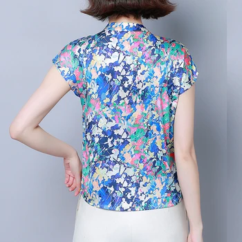 2021 Vara Plus Dimensiune Imprimate Pulover Doamnelor Tricou De Slăbire Nou Stil Liber Matase Cu Maneci Scurte Floral Bluza Femei 8681 50