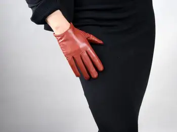 Femei pe scurt, cu design piele de oaie mănuși subțiri din piele mănuși touch screen maro motocicleta mănușă R632