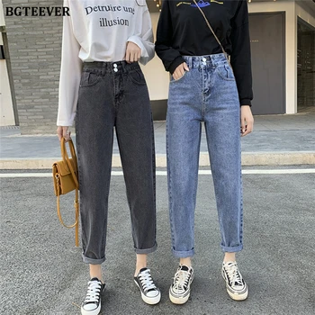 BGTEEVER Moda Butoane Duble Femei Blugi Denim de Vară 2020 Talie Inalta Blugi Drepte Pantaloni Casual Femei Pantaloni din Denim
