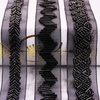10Yards ștrasuri din Mărgele de Perle Ornamente cu Margele Panglica Pentru Cusut de Îmbrăcăminte Guler Frizură Accesorii de Plasă Neagră de Dantelă Decor
