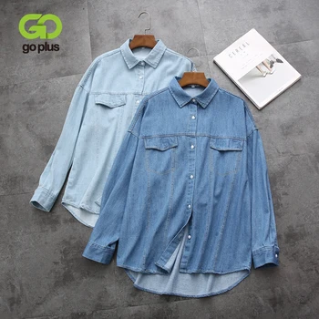 GOPLUS Femei Tricou Rândul său, în Jos Guler Denim Bluza Streetwear Albastru Topuri de Femei și Bluze Blusas Mujer De Moda 2021 Haut Femme