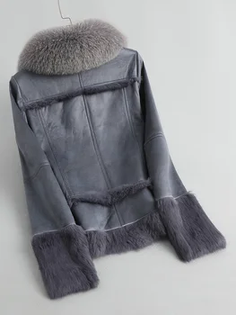 2020 nou stil scurt cu mâneci lungi de iepure din piele cu blană de sex feminin rever vulpe blană haină de piele de sex feminin