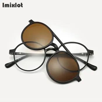 6pcs/set Vintage Rotund Polarizati Clip-On ochelari de Soare Barbati Femei Clipuri Magnetice Ochelari Ochelari Optice Cadru de Noapte Viziune Ochelari