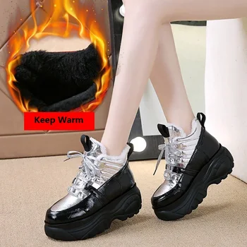 Femeie Cizme de Blana Cald 2020 Iarna Indesata Cizme Pentru Femei de Pluș Gros Cizme cu Platforma din Piele 7cm Pene Adidași Tata Pantofi de Zăpadă