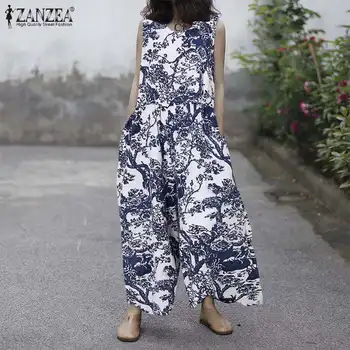 Elegant Florale Salopete ZANZEA 2021 Femei Imprimate Salopete Casual cu Fermoar Pantaloni Largi Picior de sex Feminin Rezervor de Vara Salopetă Plus Dimensiune