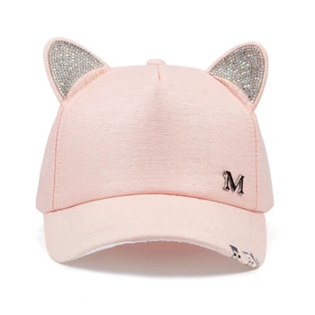 2019 nou miau Femei Vara toamna alb-negru pălărie Roz urechi de Pisică Pisică șapcă de Baseball cu inele și dantelă fată drăguță pălărie