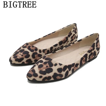 Pantofi Leopard Plus Dimensiunea De Pantofi Pentru Femei Pantofi Cu Barca Femei Subliniat Toe Flats Moda Aluneca Pe Liane Zapatos Comodos De Mujer
