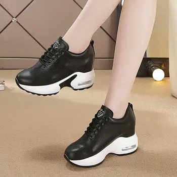 Trupa toc 8cm Creșterea Doamnelor Adidasi Pantofi Femei din Piele Vulcanizat Pantofi Casual Pană pantofi Platforma 2019