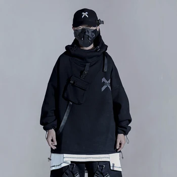 Japoneze Streetwear Om Hanorace Hip Hop Embroideried Pulover Mozaic Fals Două Darkwear Topuri Techwear Hanorace