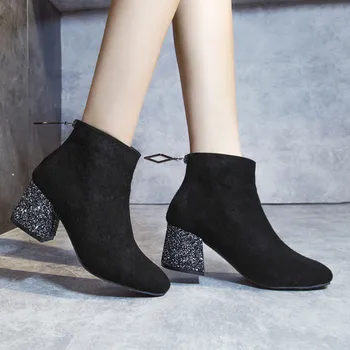 SAGACE 2019 sexy glezna cizme pentru femei de Agrement Solidă a Subliniat Toe Fermoar Toc Glezna Cizme pentru femei Pantofi pentru femei Pantofi Casual 2019